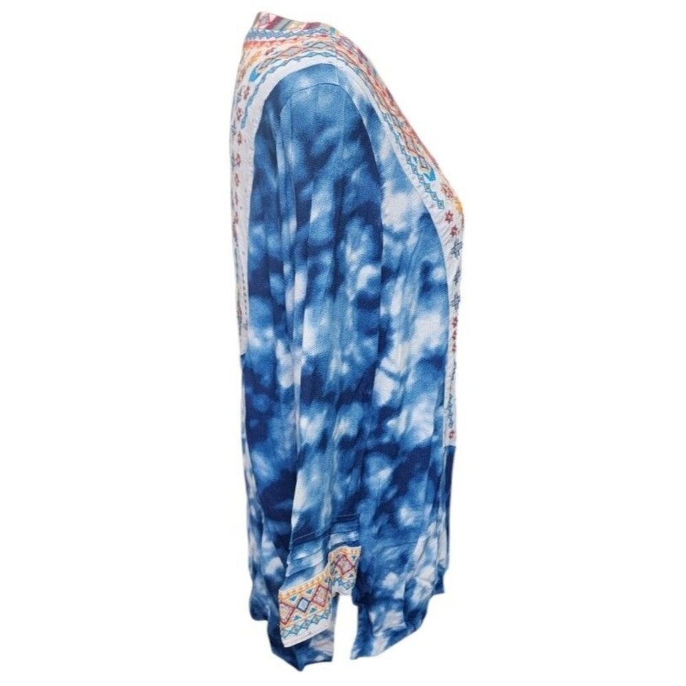 John Mark Embroidered Boho Blouse Size Medium Tie-Dye Flowy - Picture 4 of 9